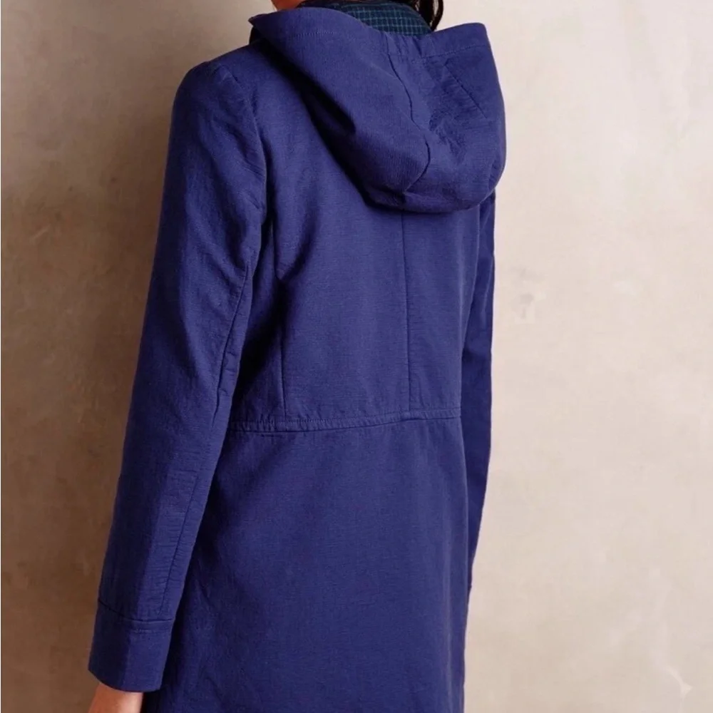 ANTHROPOLOGIE CARTONNIER Navy Blue Brown Toggle Hooded Cadet Coat Zip Jacket S